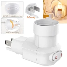3-Prong Plug in Bulb Light Socket Adapter with On/Off Switch for E26/E27 Bulb