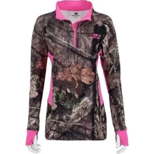 NEW Women Size Medium MOSSY OAK Country Long Sleeve 1/4 Zip Camo Pink Shirt NWT
