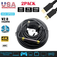 4K HDMI Cable 2.0 High Speed Cables 60Hz 4K 1080P 3D 50/75/100ft TV Monitor