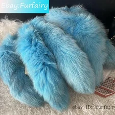 Aqua Real Fox Tail Dyed Blue Fox Fur Tail Bag Keyring Cosplay Costume Wholesale