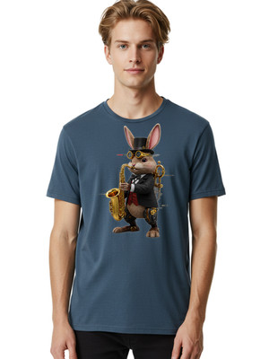 Steampunk-Rabbit Mens Graphic Tee, 100% Cotton, Casual Summer Wear