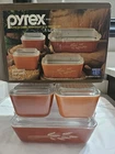 Vintage Pyrex Autumn Harvest Wheat Refrigerator Dish Set 501 502 503 with box