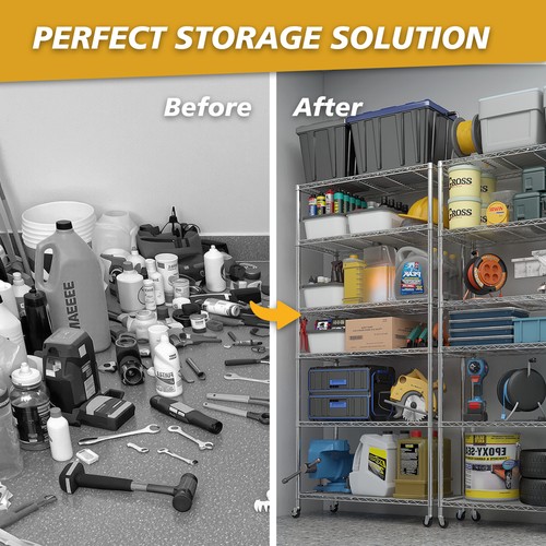 Utility Garage Shelving Unit 6 Tiers Heavy Duty Wire Metal Rack Chrome ...