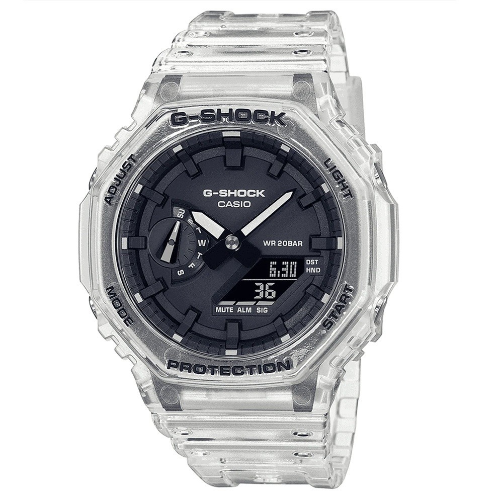 Casio G Shock GA-2100SKE-7AER Watch Transparent Strap Black Dial RRP £109.00
