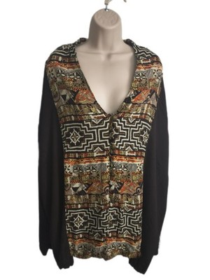 CM Shapes Brown Long Sleeve Printed Button Up Woman's Shirt Size 4X 