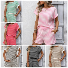 Women's Striped Short Sleeve Top  Shorts All Day Comfort Set - Brand New w/Tags