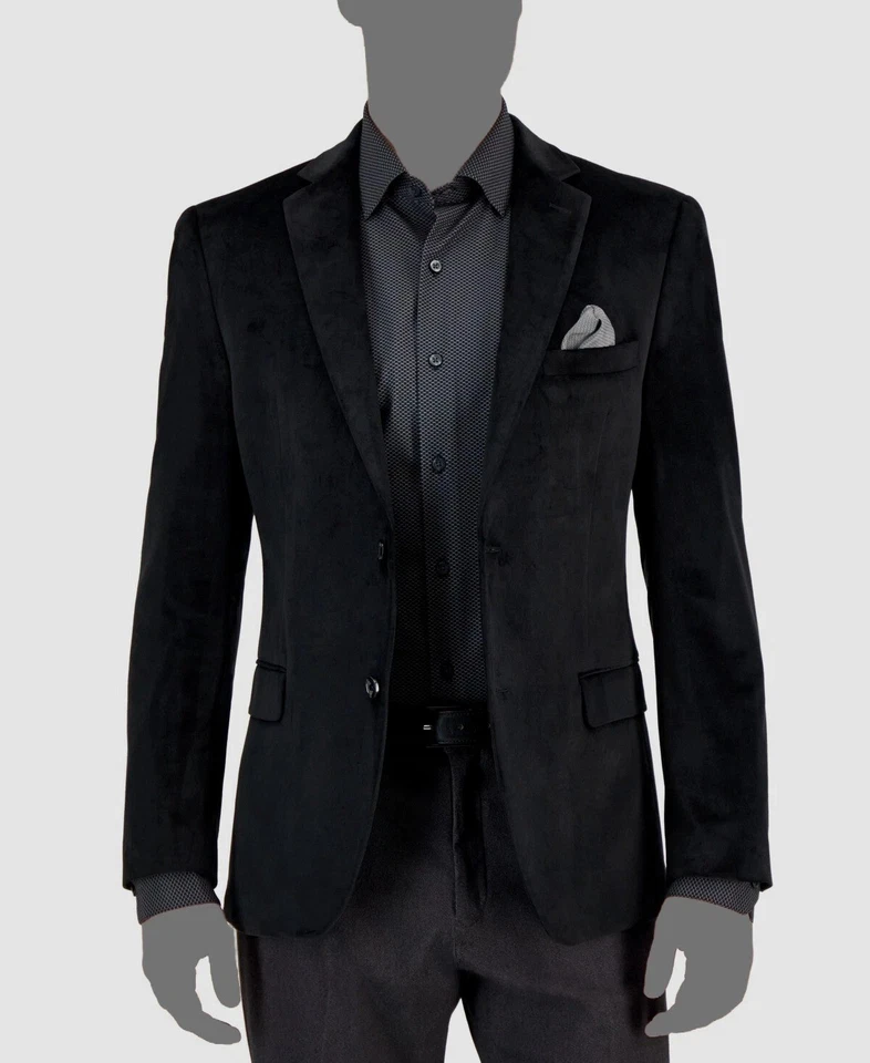 Abrigo deportivo de terciopelo liso ajustado Alfani para hombre en negro-36S Foto 4 de 4