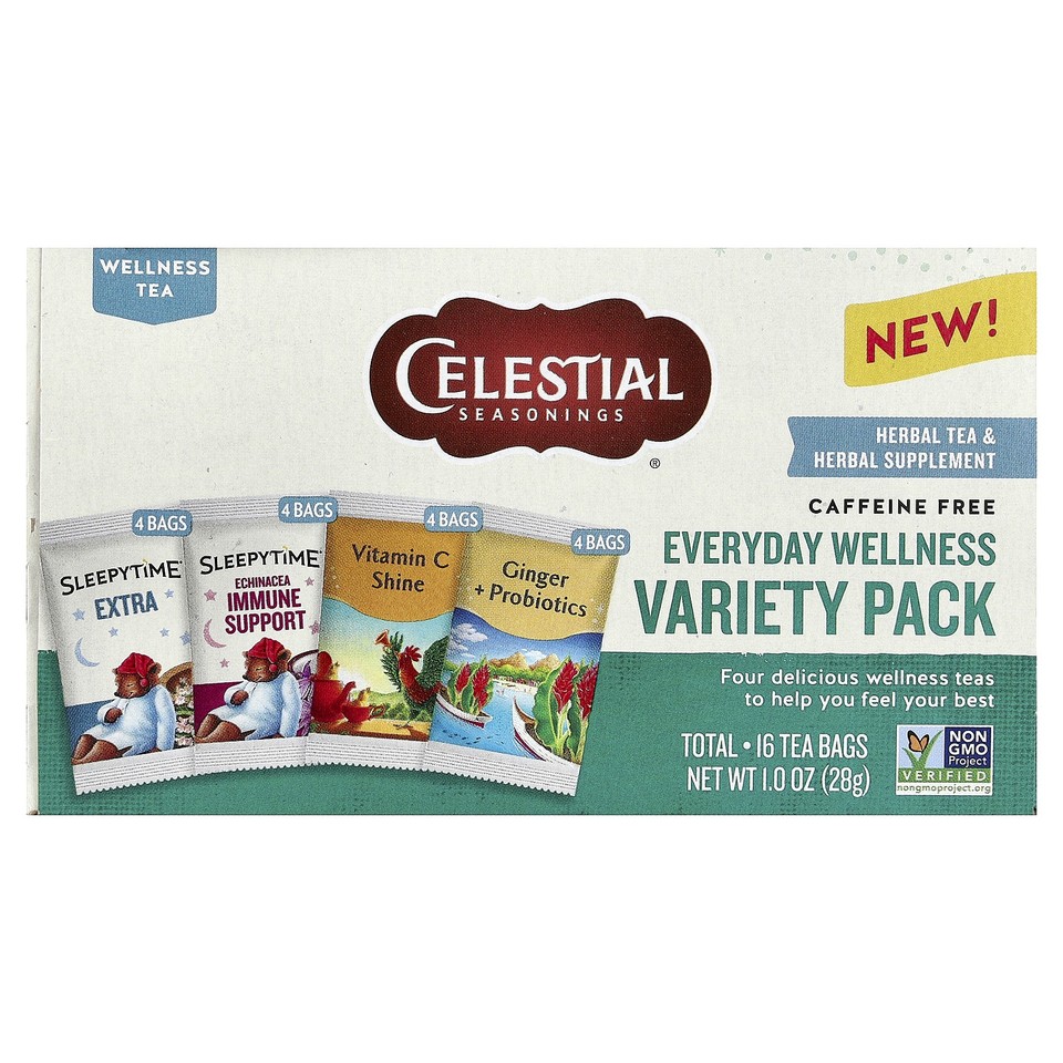 Everyday Wellness Variety Pack, Caffeine Free , 16 Tea Bags, 1 oz (28 g)