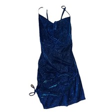 Bodycon Glitter Cowl Ruched Mini Dress Sparkle Blue Curve Women 1XL