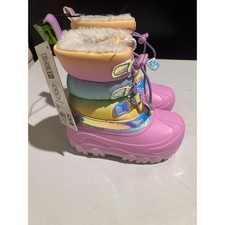 Member's Mark Kids Ombre Snow Boots Pink Pastel Holographic Size 9/10 NWT