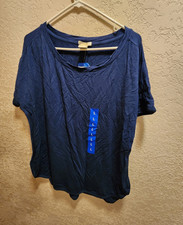Women s Blue Solid Scoop Neck Short Sleeve Pu...
