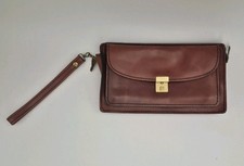 VTG Italian Leather Wristlet Clutch Three Pocket Lock Key Closure Brown Purse
