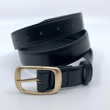 Women's Black Genuine Leather Belt w/ Gold Buckle, 26  36 Inches, X7G9A1021