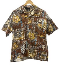 Vintage Y2K Hawaiian Style Button Up Collar Shirt Brown Single Stitch Large
