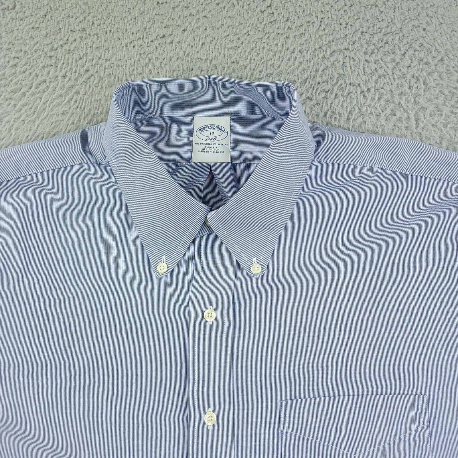 Brooks Brothers 346 Shirt Mens 2XL Blue Stripe Slim Fit Short Sleeve Cotton