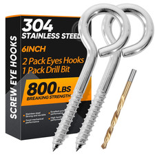 6 Inch Heavy Duty Screw Eye Hooks, 304 Stainless Steel, 2 Pcs, 800LBS Strength