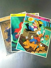 Lot 3 Vtg Large Disney Frame Tray Puzzle Mickey Mouse Little Mermaid Snow White