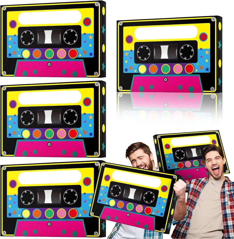 Retro Music Party Favor Boxes for 80s 90s Neon Hip Hop Celebration 4pcs - Image 3 of 4