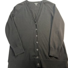 Talbots Petite Black Cotton Rayon V-Neck Button Front Cardigan Sweater SP JO5161