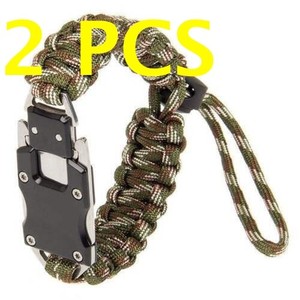 2PCS-Camo Green Paracord Bracelet–Self Defense, Wilderness Survival & Emergency