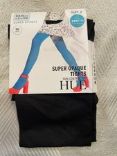 New Hue Black SZ 2 Super Opaque Tights U11923 1 Pair