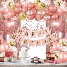 Rose Gold Birthday Decorations for Women, Happy Birthday Decorations with Fri...