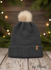 Hand Knitted Unisex Grey Winter Hat Warm Premium Wool Soft Handmade