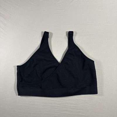 Quince Ultra-Form V-Neck Racerback Sports Bra Womens M Black Yoga Recycled Nylon
