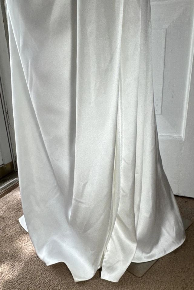 Revelry Vera Satin Maxi Dress Siz 12 White Pearl Long Sleeve Formal Gown  - Image 3 of 4