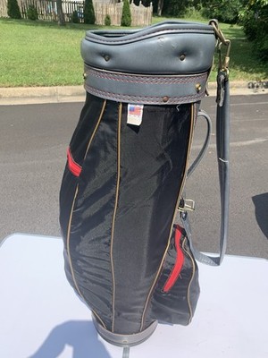 Vtg 1980 s Arnold Palmer Black/Grey Single Strap Cart Golf Bag W/ Head Cover