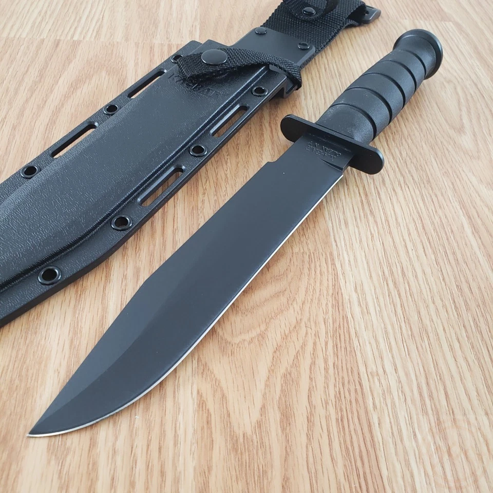 Cuchillo fijo Ka-Bar Fighter 8,10" 1095 hoja de acero al carbono mango de goma negro Foto 2 de 4