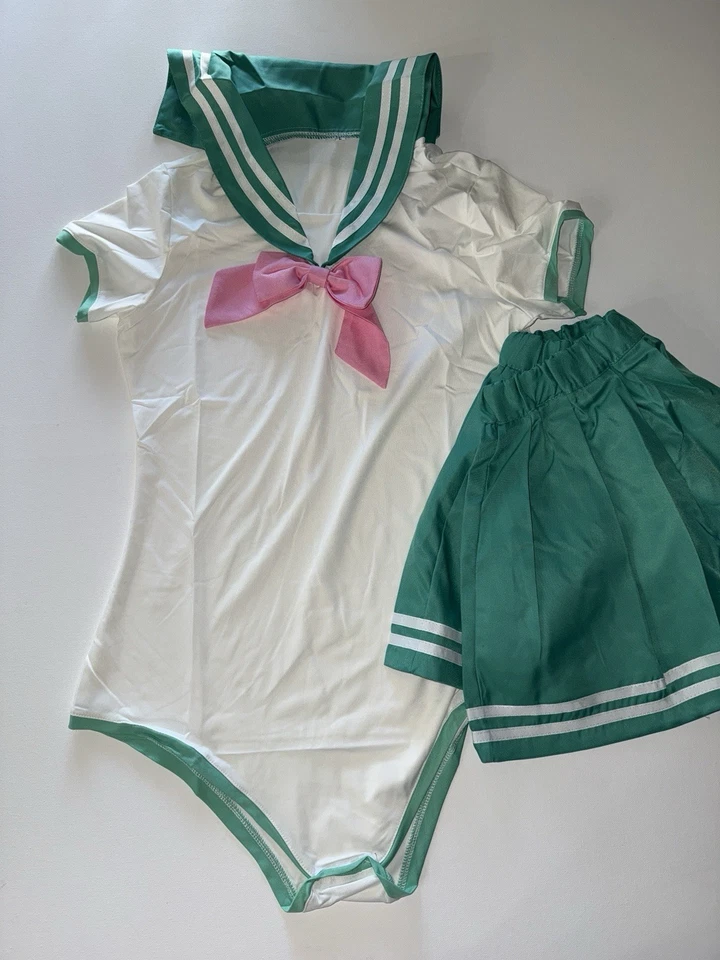 Conjunto de Disfraz de Mujer Marinero Escuela Niña Verde Blanco Rosa Arco Grande Foto 2 de 4