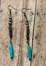 Wood Glass Dangling Earrings 