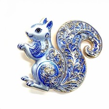 Blue Pattern Crystal Squirrel Brooch