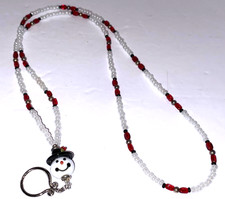 Pearl/Red/Black Beaded Snowman/Christmas/Holiday 14.5" Lanyard