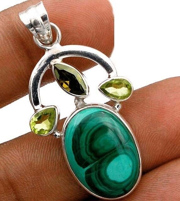 Natural Malachite Eye Congo 925 Solid Sterling Silver Pendant Jewelry @9-6