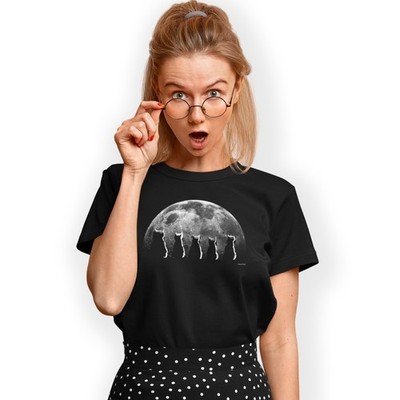 T-Shirt Katzen starren auf den Mond handbedruckt Geburtstag Geschenk Größe S-5XL