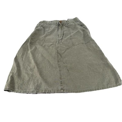 Artisan NY 100% Linen Midi A-line Green Skirt Sz 8 Pockets