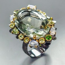 Gemstone 37 ct Natural Green Amethyst Ring 925 Sterling Silver Size 8 /R460707