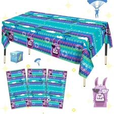 Llama Theme Party Tablecloth 3 PCS, Plastic Disposable Video Games Table Cove...
