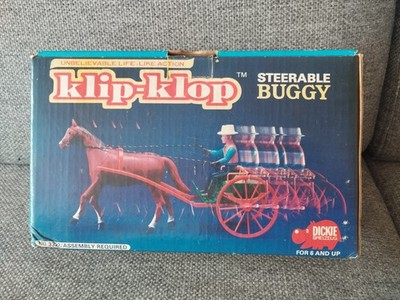 Vintage Toy USA 1980 Korea Klip-Klop Steerable Buggy Western Kutsche Box NOS New