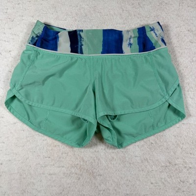 Lululemon Speed Up Shorts Mint Green Blue Brushstroke Waistband Size 2 Low Rise