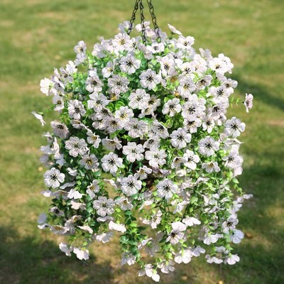 Artificial Hanging Flowers Basket for Outdoor, Fake Flowers Faux Plants Look ...