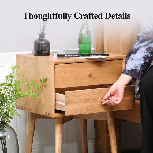 Night Stand, Midcentury Modern Solid Wood Nightstand with Drawer, Durable Stu... - Picture 3 of 8