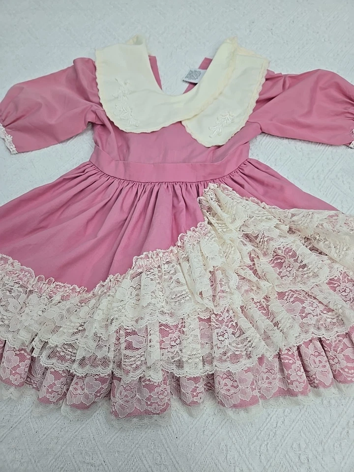 Vintage Lilo California Dress Girl Pink Ruffles Sz 5 Bow Easter Holiday READ - Image 4 of 4