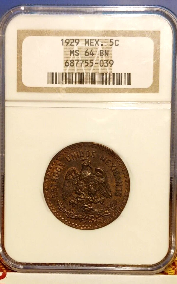 Mexico 5 Centavos 1929 Mo NGC MS 64 BN Bronze KM#422 - Image 4 of 4