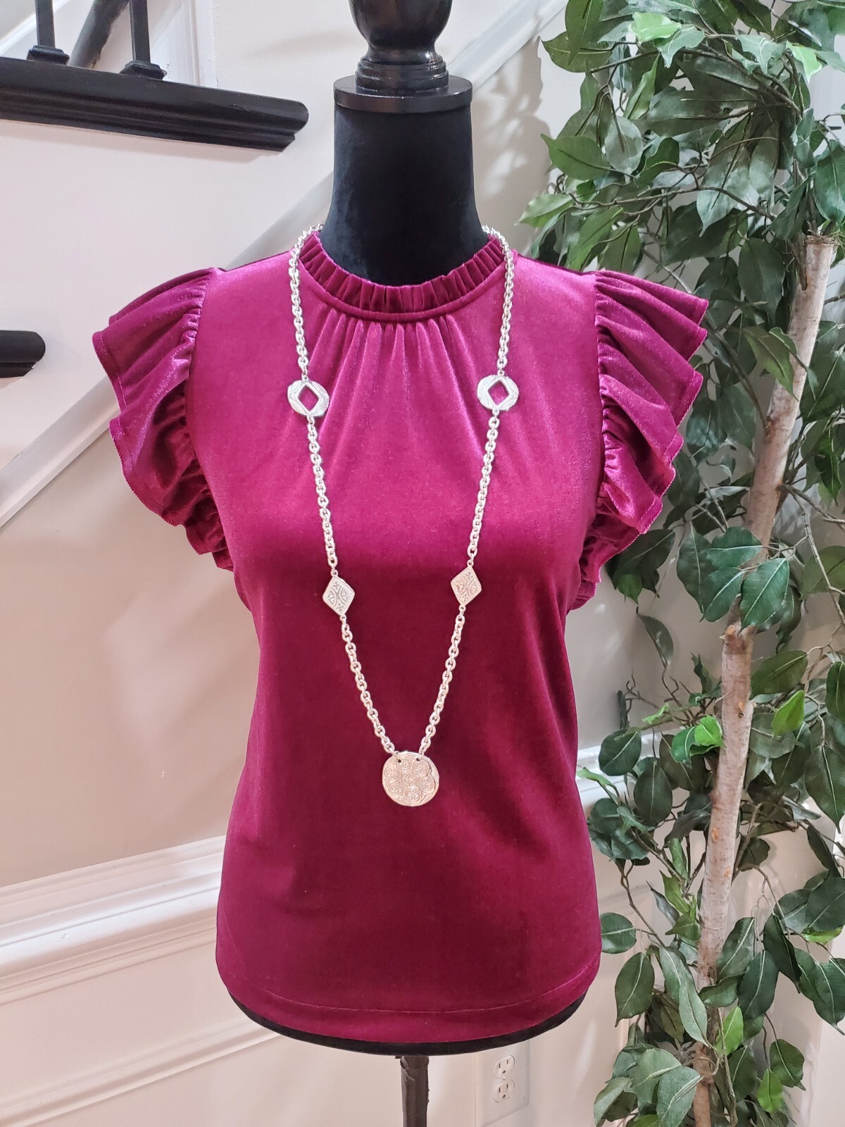 Gap Womens Purple Solid Ruffle Polyester Crew Nec… - image 1