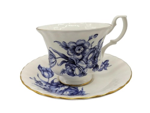 Royal Albert Blue Swansea Cup & Saucer Bone China Blue Flowers Gold Trim England