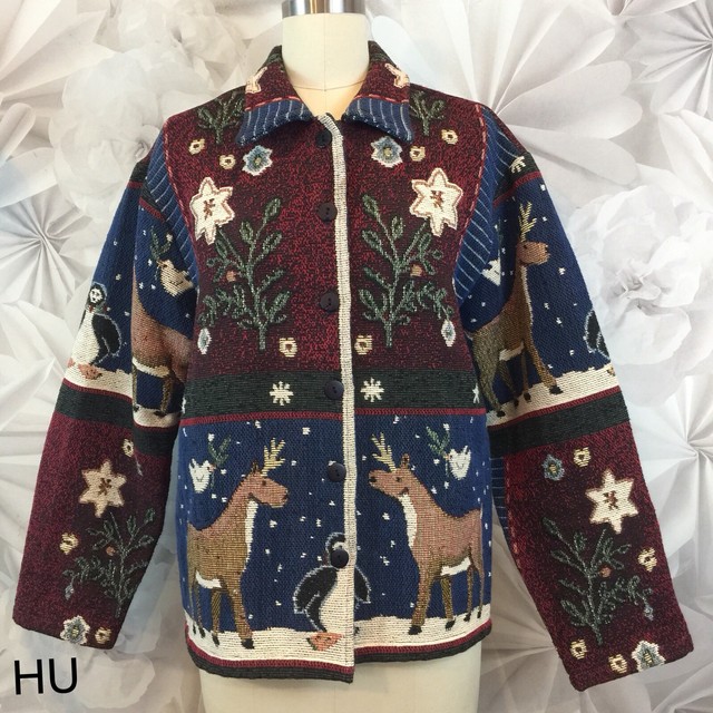 Ugly Christmas Jacket Keren Hart Women’s Reindeer Penguin Button Barn