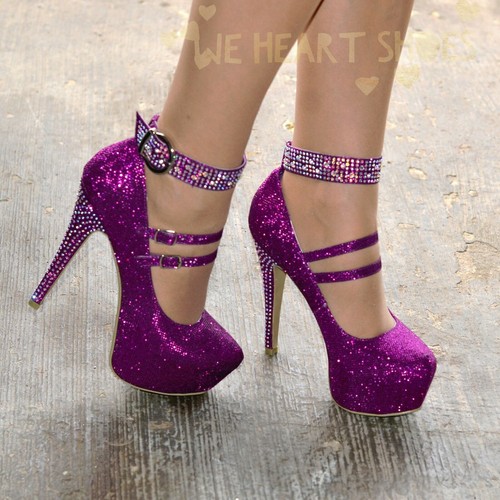ZAPATOS DE AGUJA DE DIAMANTE PARA DAMA NOCHE TACONES ALTOS CORREA PARA EL TOBILLO BRILLANTES TALLAS 3-8 - Imagen 27 de 27